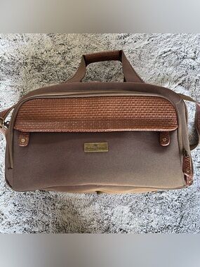 Tommy Bahama Essentials Overnighter Carry On Bag w woven leather accents